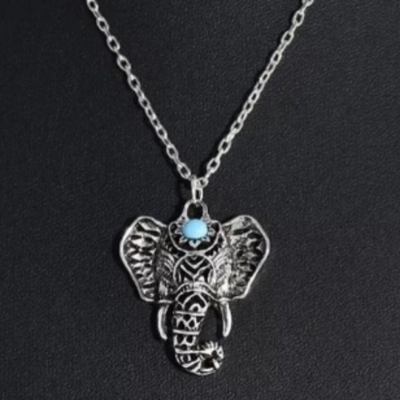 ELEPHANT Necklace Black Stone Pendant Vintage look Silver pl NEW i… - Picture 5 of 15